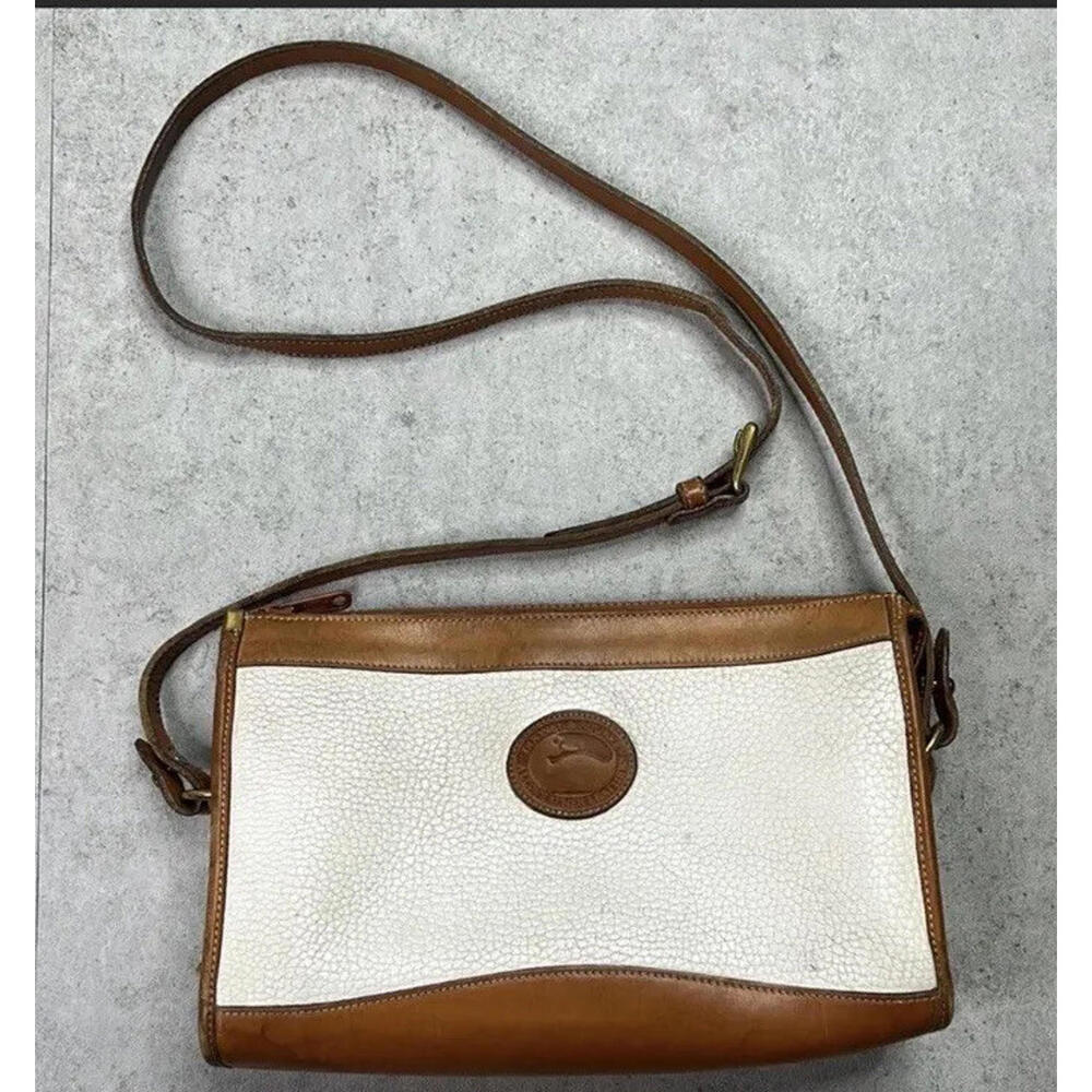 Vintage Dooney & Bourke Purse Cream & Brown Leather Crossbody Zip Closure